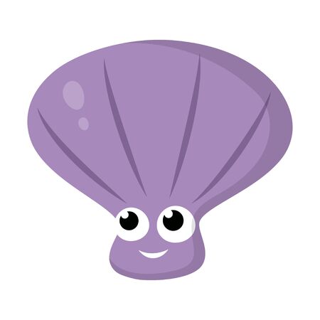 cute ocean character shell in cartoon style isolated on white background, vector illustrationのイラスト素材