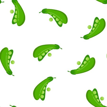 seamless vector pattern of cartoon pea pods, vegetarian food background, green vegetablesのイラスト素材