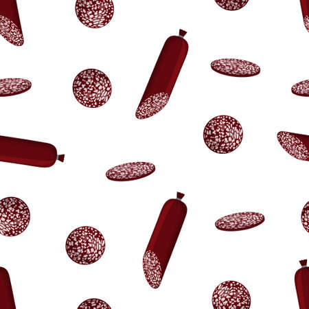 vector seamless pattern with salami sausages isolated on white, background for any designのイラスト素材