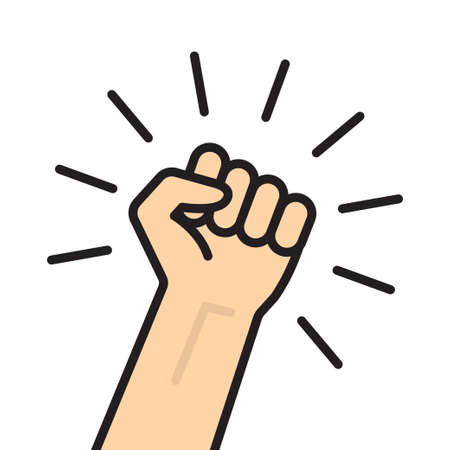 Fist hand up. Concept of freedom, solidarity, uprising. Vector illustration isolated on white...