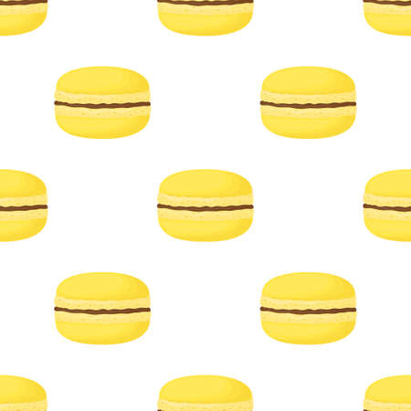 seamless pattern with yellow macaroon cookies isolated on white background, vector illustrationのイラスト素材