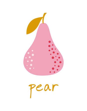 cartoon cute pear with lettering in flat style isolated on white, pear   vector illustration, fashion backgroundのイラスト素材
