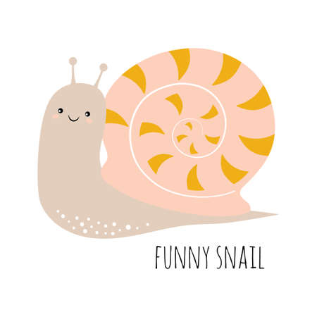 cute snail with in scandinavian style isolated on white background, can be used in prints of children clothing, books and any design, vector Illustrationのイラスト素材