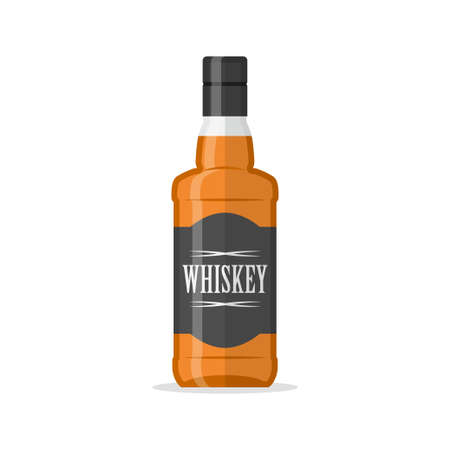 Bottle of whiskey flat icon. Irish scotch or bourbon. Vector illustration isolated on white backgroundのイラスト素材