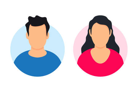Man and woman avatar profile. Male and Female face icon. Design element for ui, app. Vector illustration isolated on white backgroundのイラスト素材