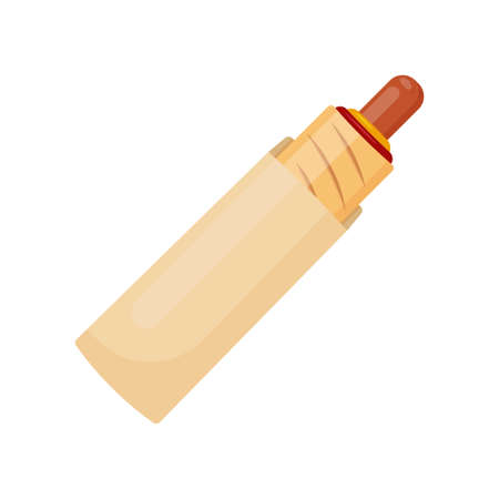 French hot dog in paper packaging, flat icon. Fast food. Sausage in a bun with ketchup and mustard. Vector illustration.のイラスト素材