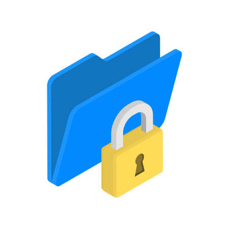 Lock and folder icon. Data security concept. Vector symbol in flat isometric style isolated on white background.のイラスト素材
