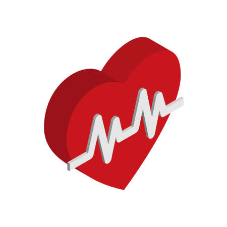 Heartbeat or pulse, cardiogram icon. Isometric sign isolated on white background. Vector illustrationのイラスト素材