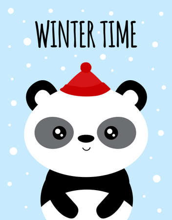 greeting winter card with christmas woodland cute panda, forest animal, can be used for baby print and any designのイラスト素材