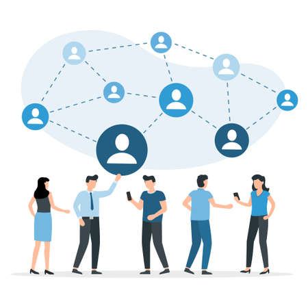 Abstract social network scheme, which contains people icons connected to each other. Vector illustrationのイラスト素材