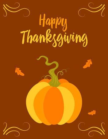 happy thanksgiving poster with pumpkin and lettering, vector illustrationのイラスト素材