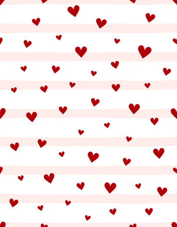 repeating hearts on striped pink background, romantic seamless pattern, cute endless printのイラスト素材