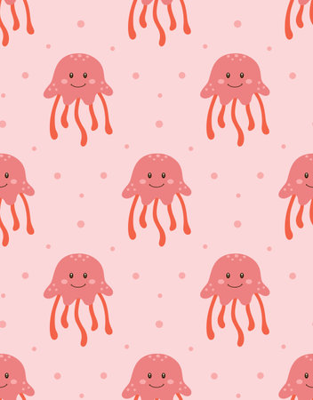 cute seamless sea pattern with cartoon jellyfishes, vector illustration for kids design, wallpaper, wrapping, textile, package designのイラスト素材