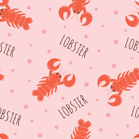 seamless pattern of cartoon lobsters, red crayfish, design for wrapping paper, vector illustrationのイラスト素材