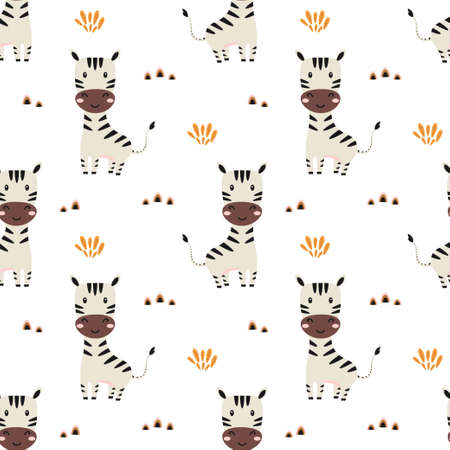 colorful seamless pattern with cute zebra, decorative cute wallpaper, good for printing, baby design, happy horsesのイラスト素材