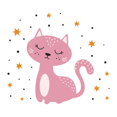 cute cat vector illustration isolated on white background, scandinavian style, children printのイラスト素材
