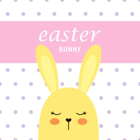 cute bunny girl on polka dots background vector illustration, happy easter card, flat designのイラスト素材