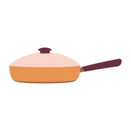 frying pan with lid, kitchen utensil, vector illustration, cartoon flat kitchenware isolated on white backgroundのイラスト素材