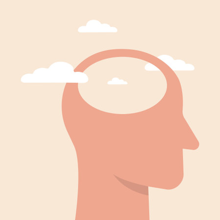 Empty head icon. illustration of stupid, foolish and empty-headed person. Head silhouette with white clouds as a concept for positive thinking. Vector illustration.のイラスト素材