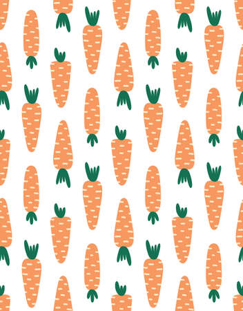 seamless pattern with carrots, carrots on white background, cute easter pattern.