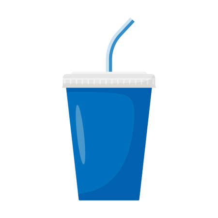 Paper cup with drinking straw for soda or cold beverage, isolated on white background. Plastic or paper container for take away drink. Vector illustration.のイラスト素材