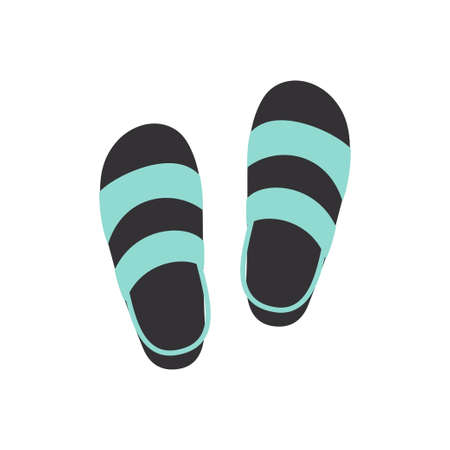 leather or silicone sandals, summer flip flops for woman or girl in flat style isolated on white background, vector simple illustration, open shoes, flat styleのイラスト素材