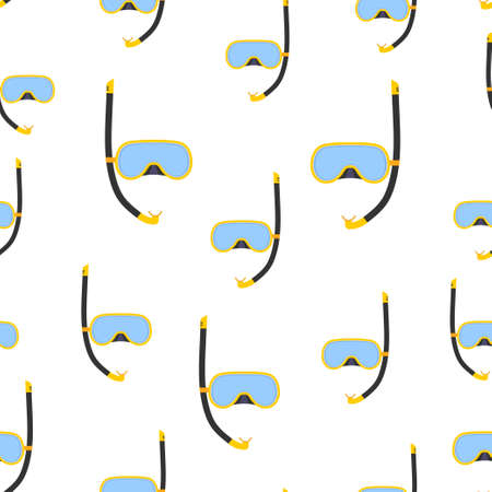 diving mask and snorkel seamless pattern, background underwater equipment for sport and snorkeling leisure, vector illustrationのイラスト素材