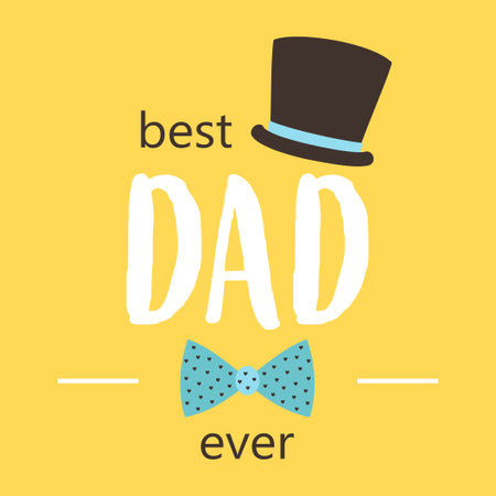 happy fathers day hat and bow tie with lettering best dad ever, flat design, vector illustrationのイラスト素材