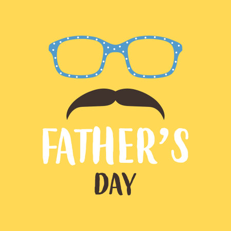 greeting card for fathers day on yellow background, vector illustration with mustache and glassesのイラスト素材