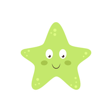 cartoon character starfish isolated on white background, summer time card, sea animal vector illustration, flat designのイラスト素材