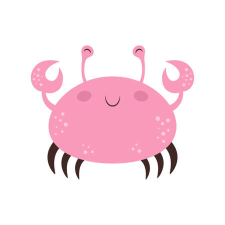 cute cartoon crab isolated on white background, pink crab in flat style, vector illustrationのイラスト素材