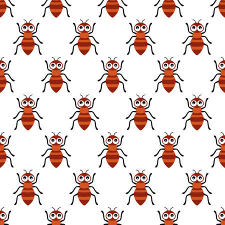 vector seamless animal pattern, ant isolated on white background, cute cartoon printのイラスト素材