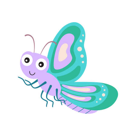 cute cartoon butterfly vector illustration, simple flat design template, colored insectのイラスト素材
