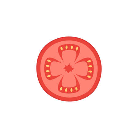 tomato slice isolated on white background, portion of fresh vegetables for pizza, cut in half, vector illustration, flat designのイラスト素材