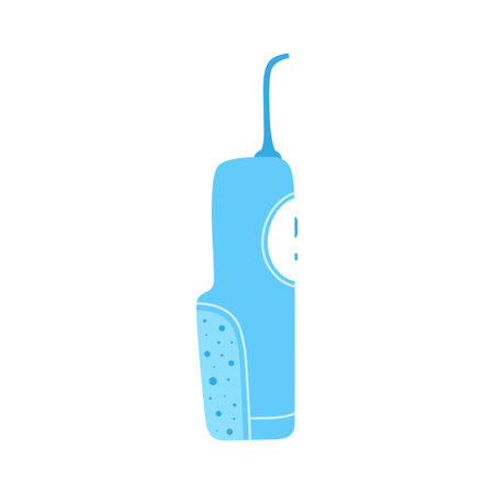vector Illustration of orthodontic oral irrigator isolated on white background, dental water flosser, mobile electronic device for every day tooth care, water irrigation for braces, dental conceptのイラスト素材
