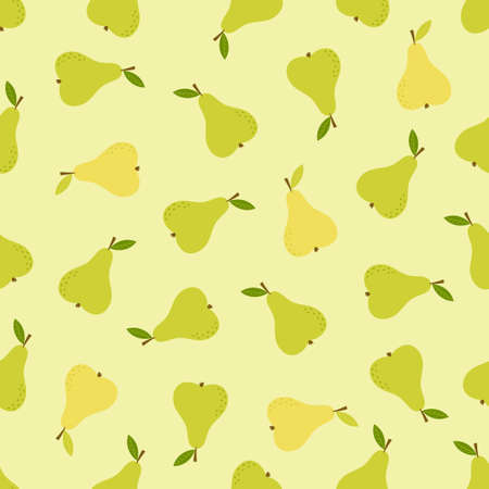 seamless background of pear fruit, pear flat style, pattern with cartoon green pear, vector...