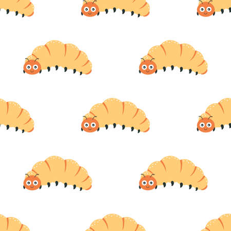 seamless pattern with cartoon beetle larva on white background, vector illustrationのイラスト素材