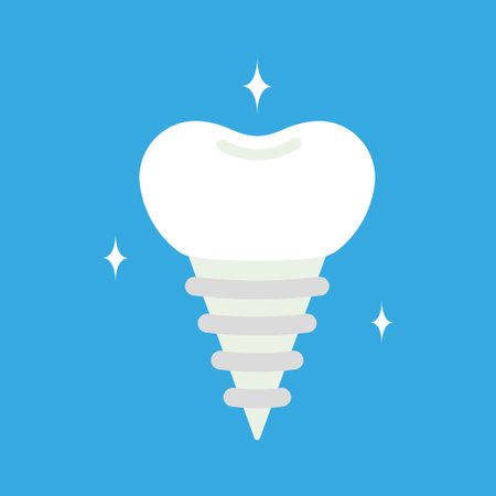 tooth pin, white dentist element, dental care and implant, vector illustration of cartoon tooth pin isolated on blueのイラスト素材