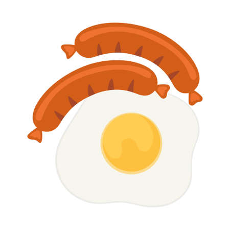 fried egg and sausages isolated on white background, vector illustrationのイラスト素材