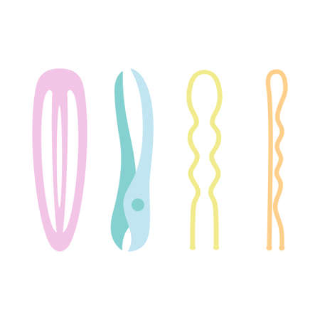 set of hairdressing tools vector illustration isolated on white background, hair pins, bobby pin, accessories for beauty salonのイラスト素材