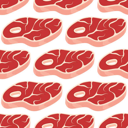 Steak seamless pattern on a white background. Beefsteak Piece of meat. Vector illustrationのイラスト素材