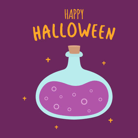 glass jar with poisonous liquid, poison and love potion, halloween card with cartoon bottle of poison, flat vector illustrationのイラスト素材