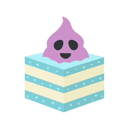 vector illustration of cute halloween cupcake with ghost head isolated on white background, comic adorable cartoon food character on cupcake, halloween printのイラスト素材