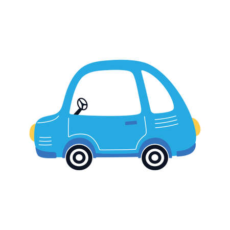 blue cartoon auto isolated on white background, card with funny car, vector illustrationのイラスト素材