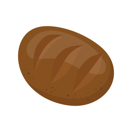 Rye dark bread. Homemade long loaf. Bakery item, pastry. Vector illustration isolated on white background.のイラスト素材