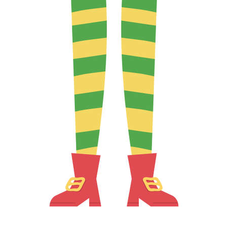Cute elf girls legs. Merry Christmas. Vector illustration, isolated on white background.のイラスト素材