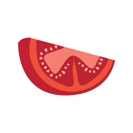 Half red tomato. Vegetable slice isolated on white background. Vector illustrationのイラスト素材