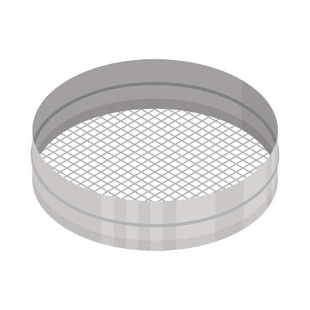 Confectioner sieve icon. Metallic iron sieve flour sifting, isolated on white background. Metal flour sifter. Vector illustrationのイラスト素材