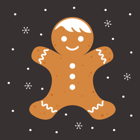 christmas greeting card with gingerbread man, vector holidays illustration