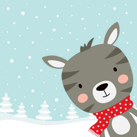 christmas card with cute little zebra, funny winter animals, cartoon character, winter greeting designのイラスト素材